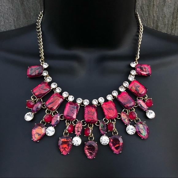 Ruby Red Iridescent Ornate Necklace - Picture 2 of 12